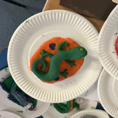 Painted clay lizards